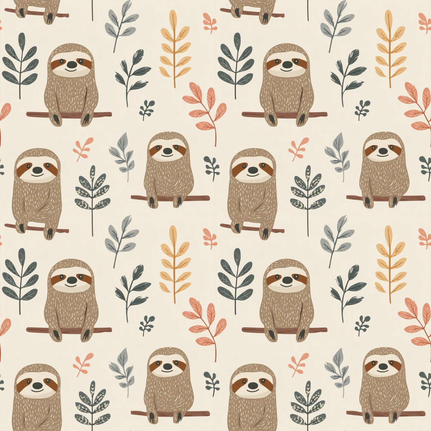 Boho Sloths Digital Seamless Pattern