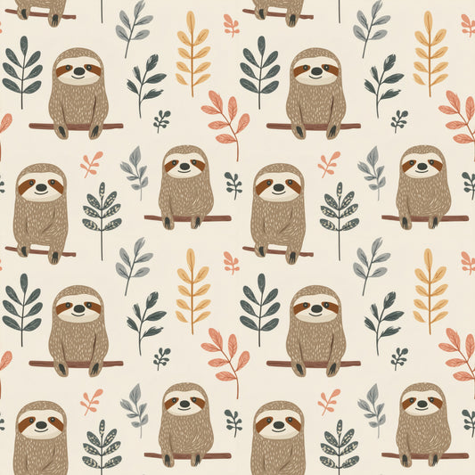 Boho Sloths Digital Seamless Pattern