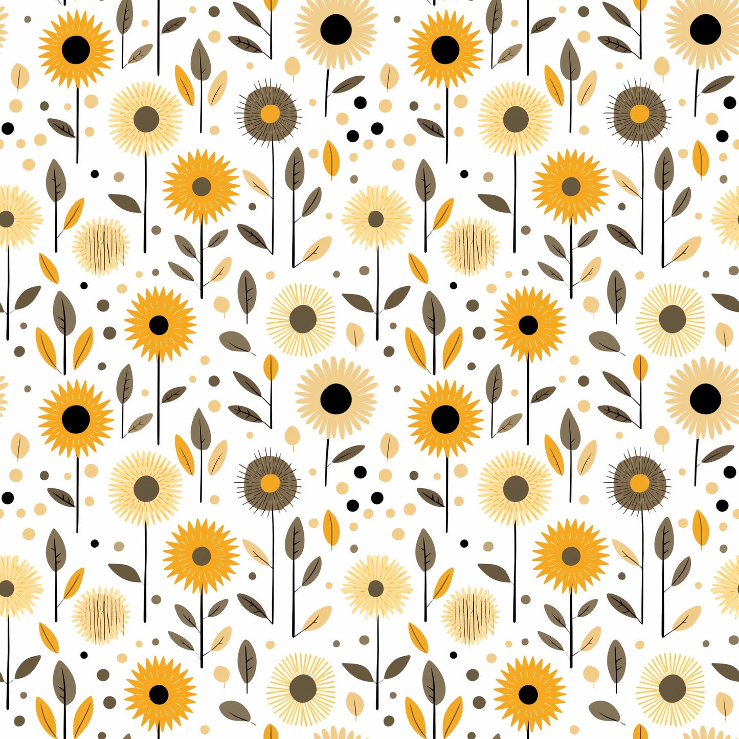 Boho Sunflowers Digital Seamless Pattern