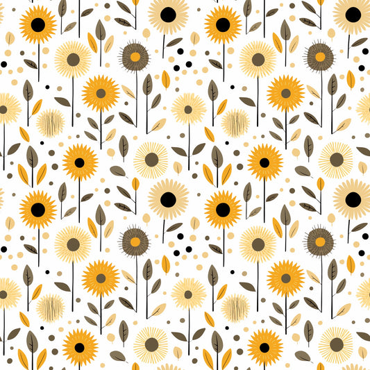 Boho Sunflowers Digital Seamless Pattern