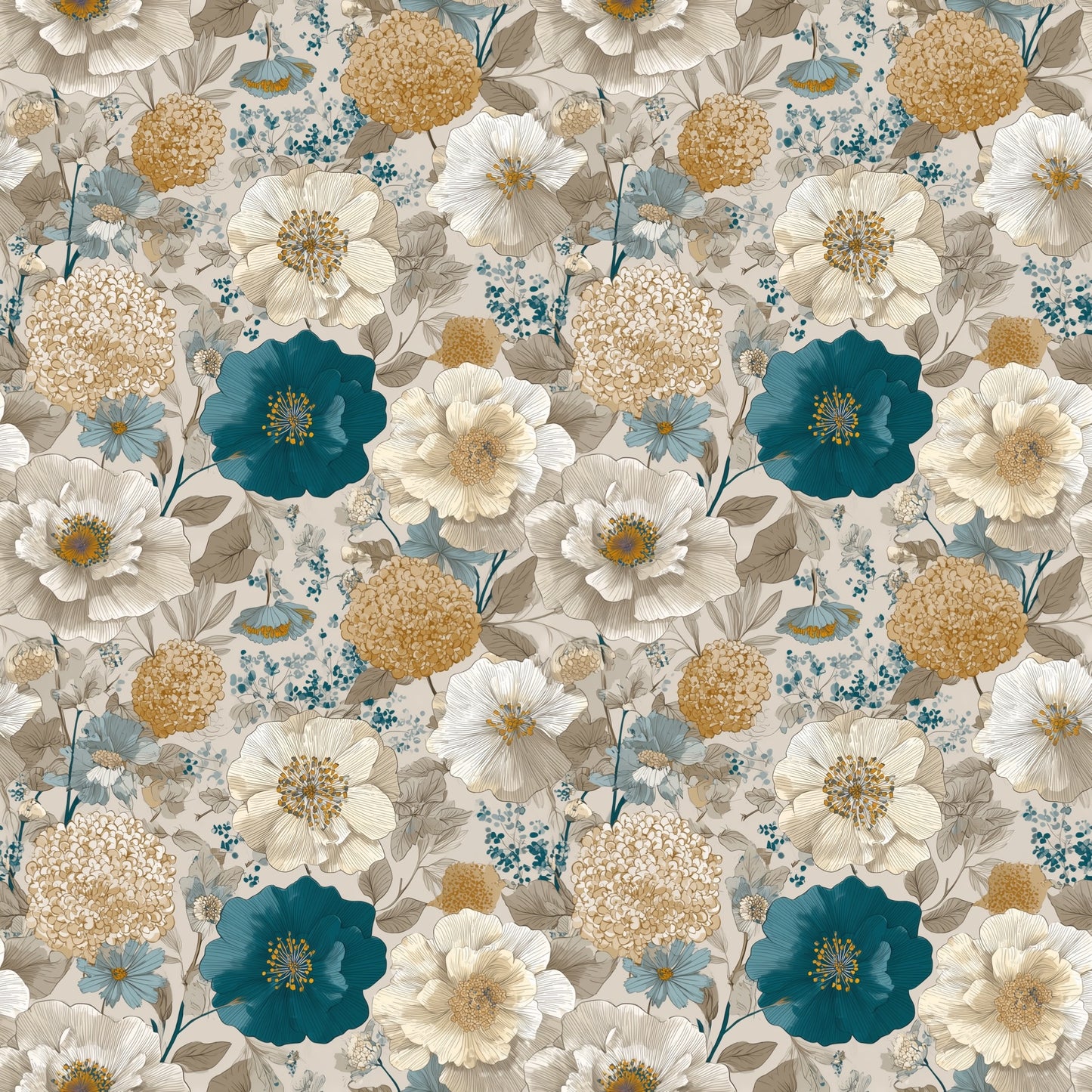 Boho Vintage Flowers Digital Seamless Pattern