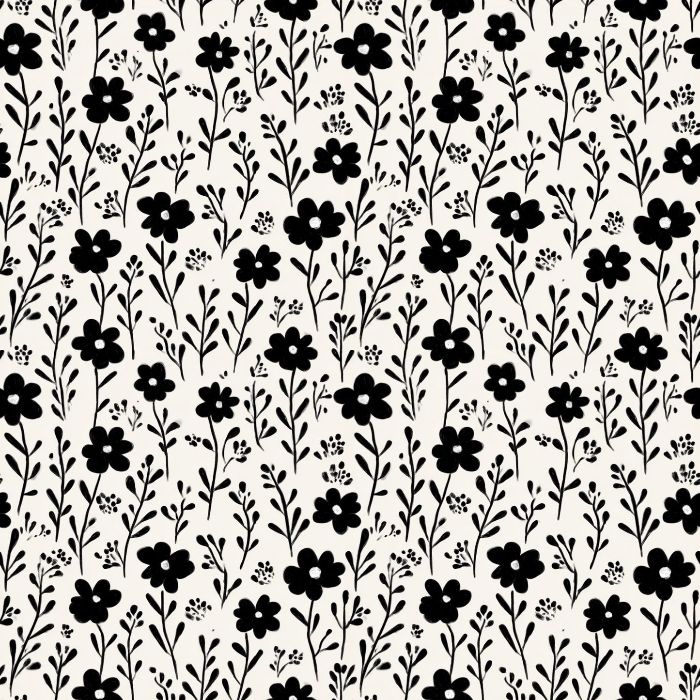 Bold Black Floral Digital Seamless Pattern