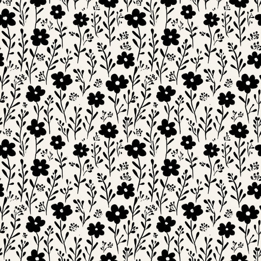 Bold Black Floral Digital Seamless Pattern