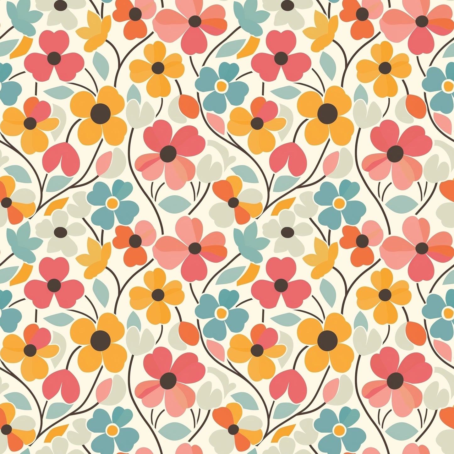 Bold Bright Blooms Digital Seamless Pattern