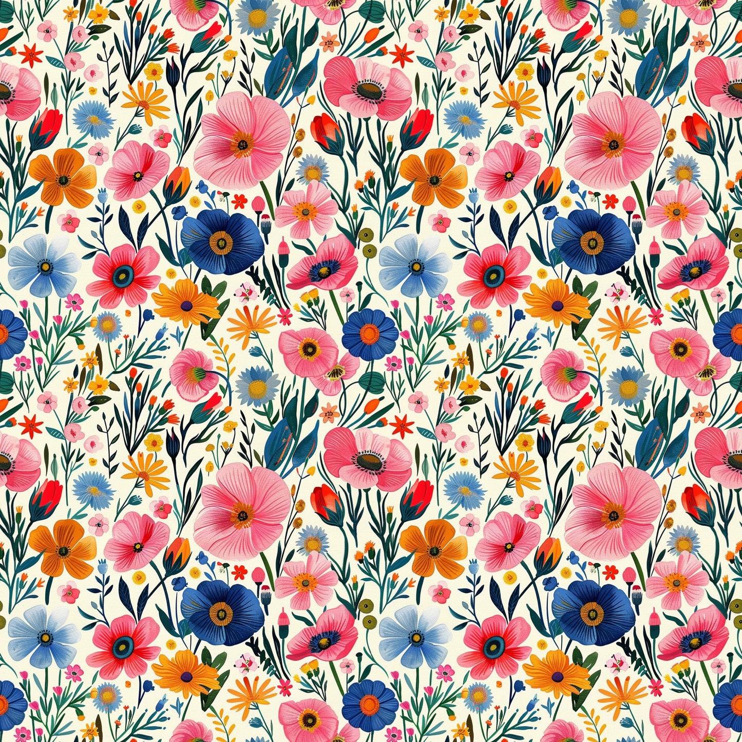 Bold Modern Floral Digital Seamless Pattern