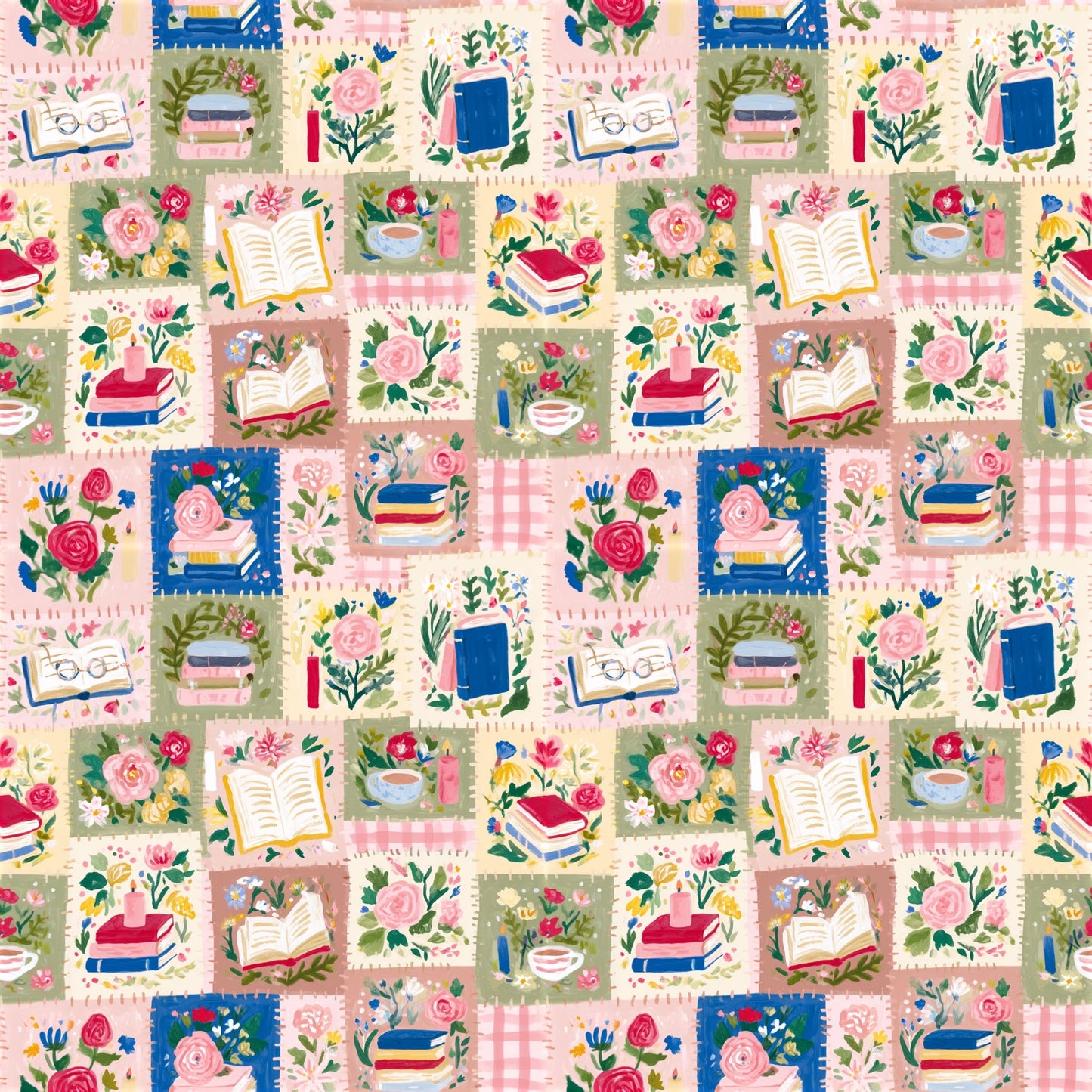 Book Floral Patchwork Digital Seamless Pattern