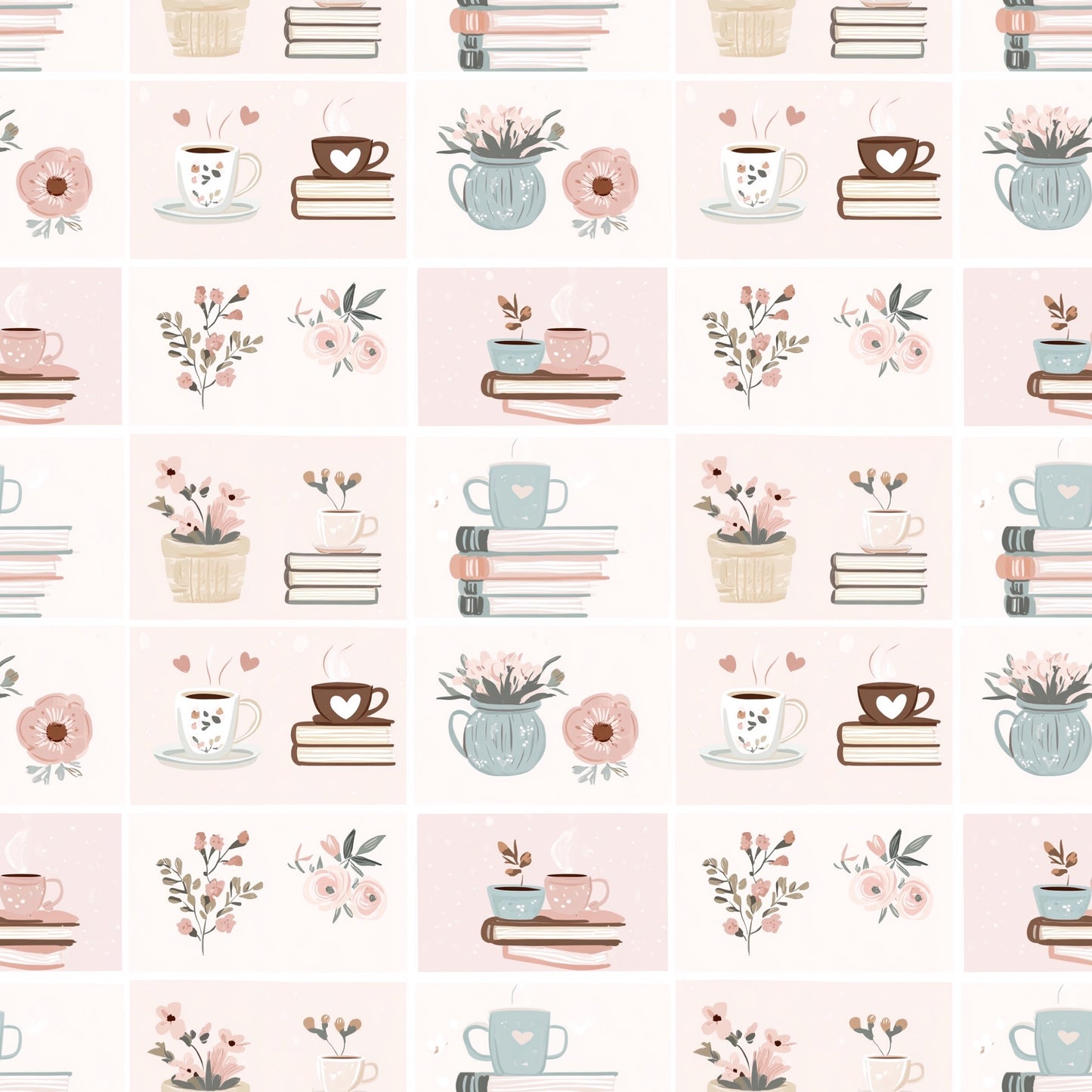 Books & Coffee Digital Seamless Pattern