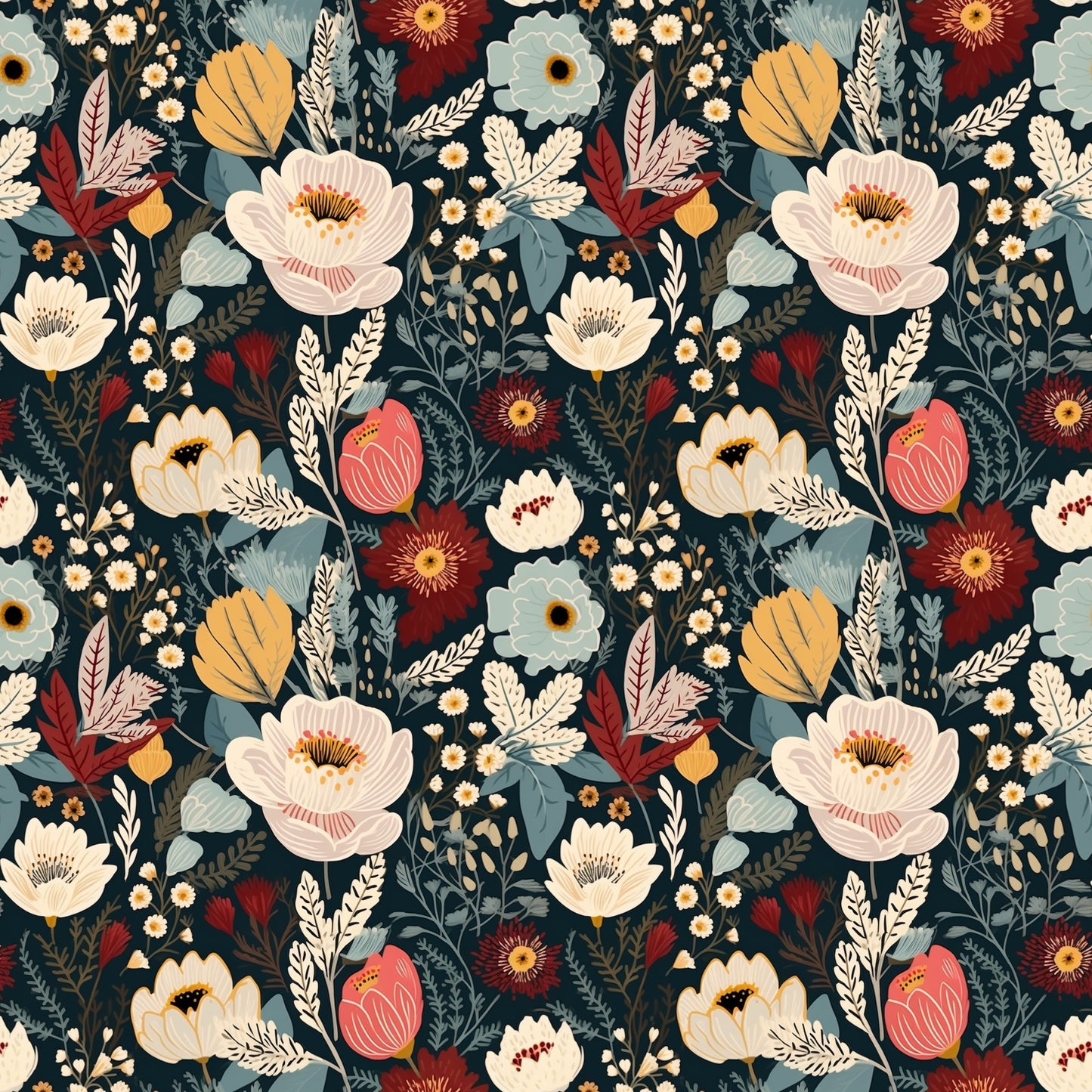 Botanical Blooms Digital Seamless Pattern