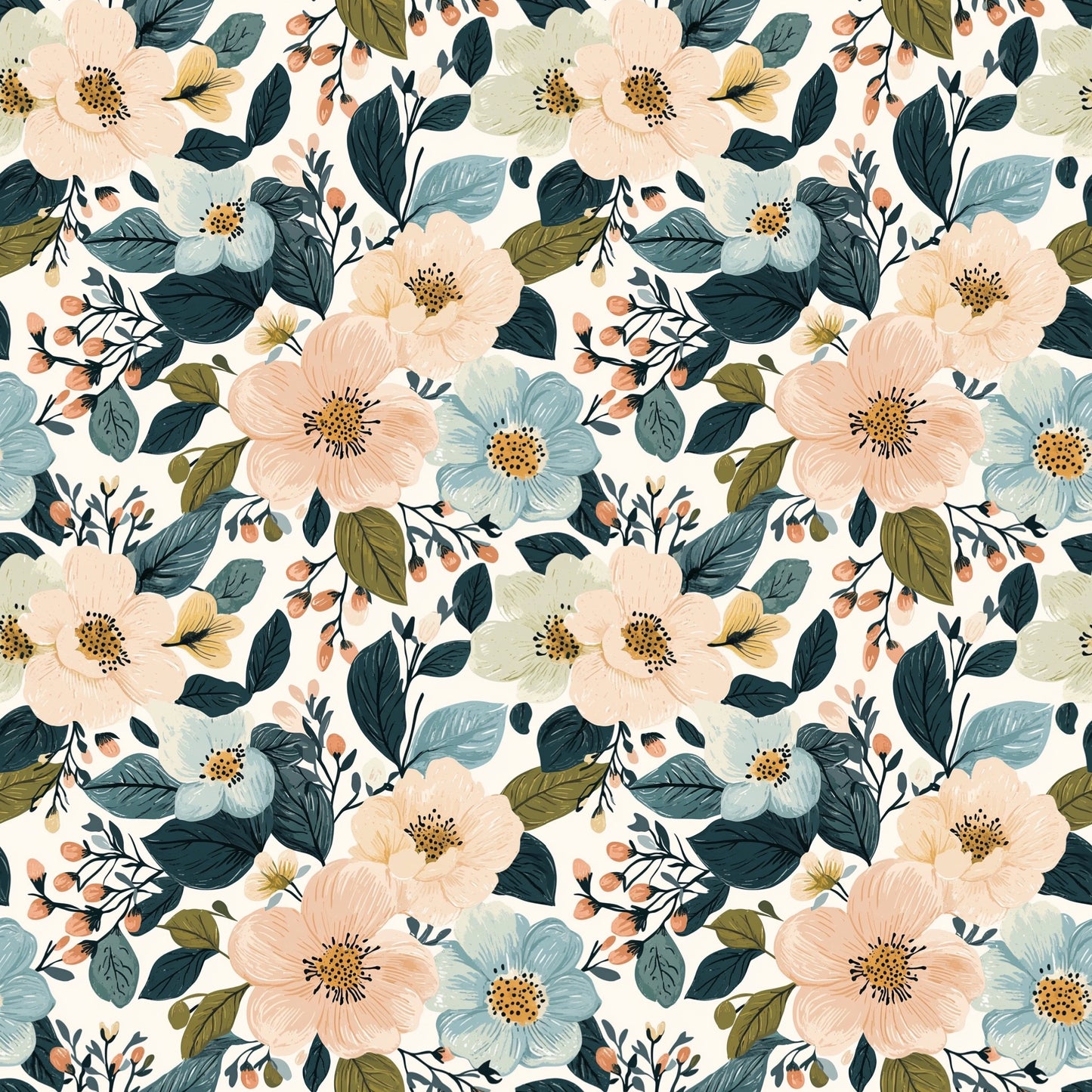 Botanical Pastel Floral Digital Seamless Pattern