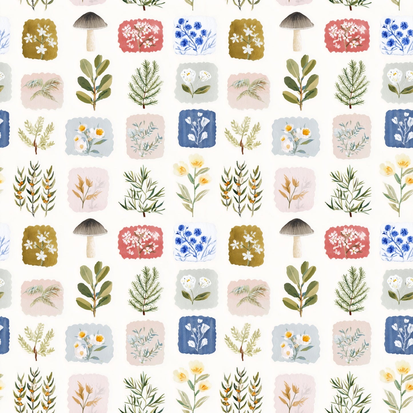 Botanical Stamps Digital Seamless Pattern