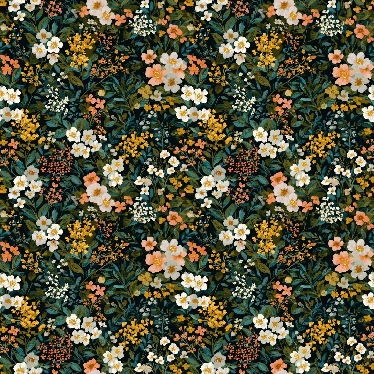 Bottle Green Ditsy Floral Digital Seamless Pattern