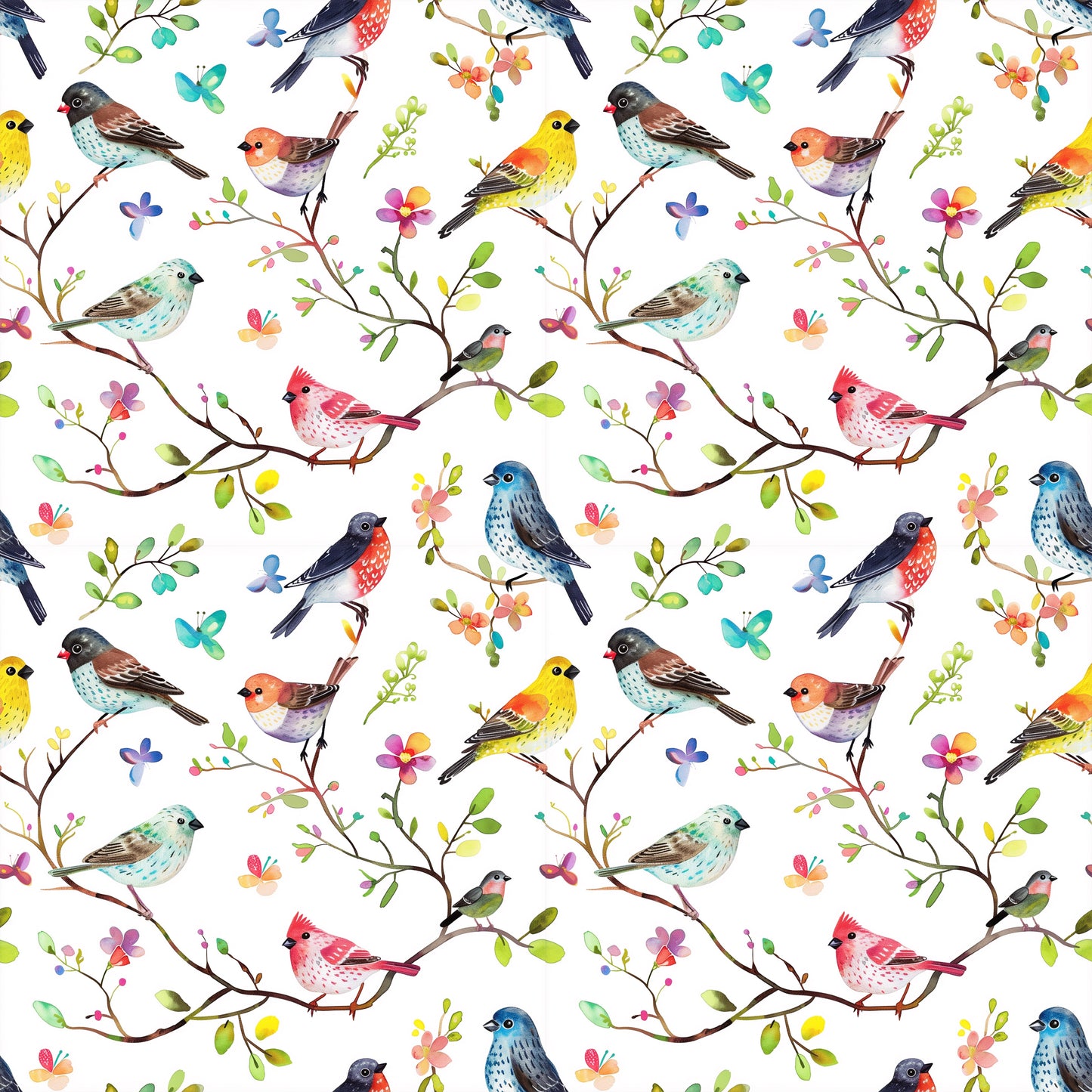 Bright Birds Digital Seamless Pattern