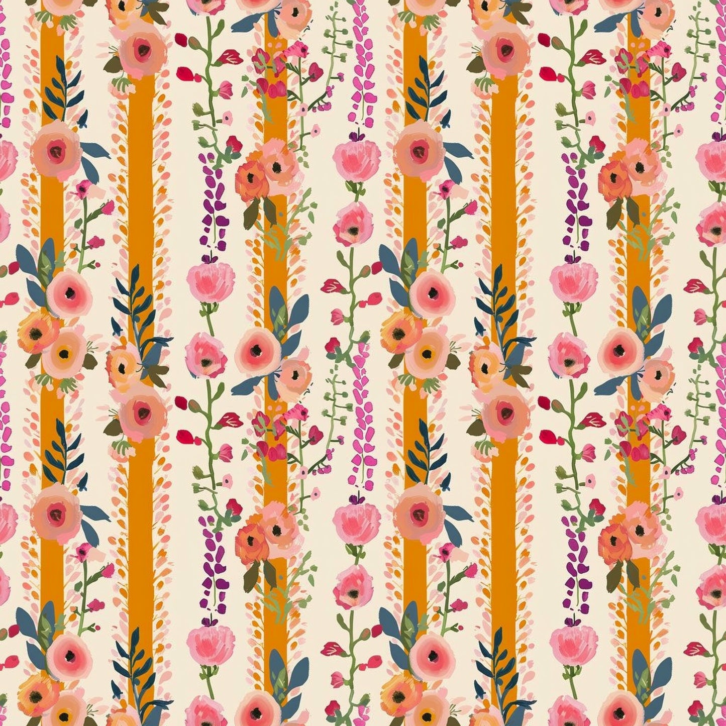 Bright Blooms Stripe Digital Seamless Pattern