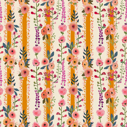 Bright Blooms Stripe Digital Seamless Pattern