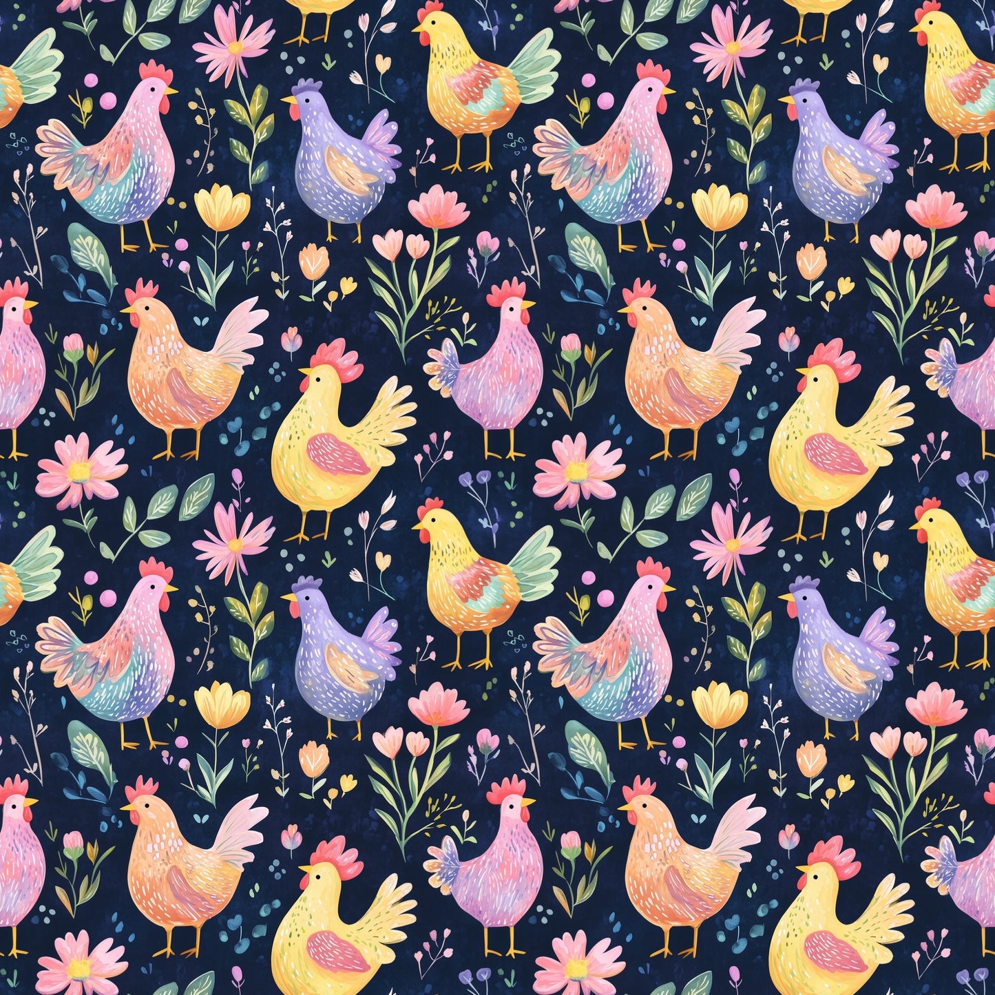 Bright Chicken Farm Digital Seamless Pattern