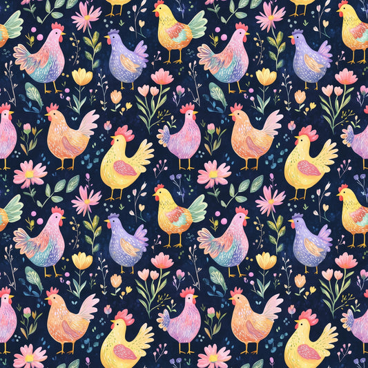 Bright Chicken Farm Digital Seamless Pattern