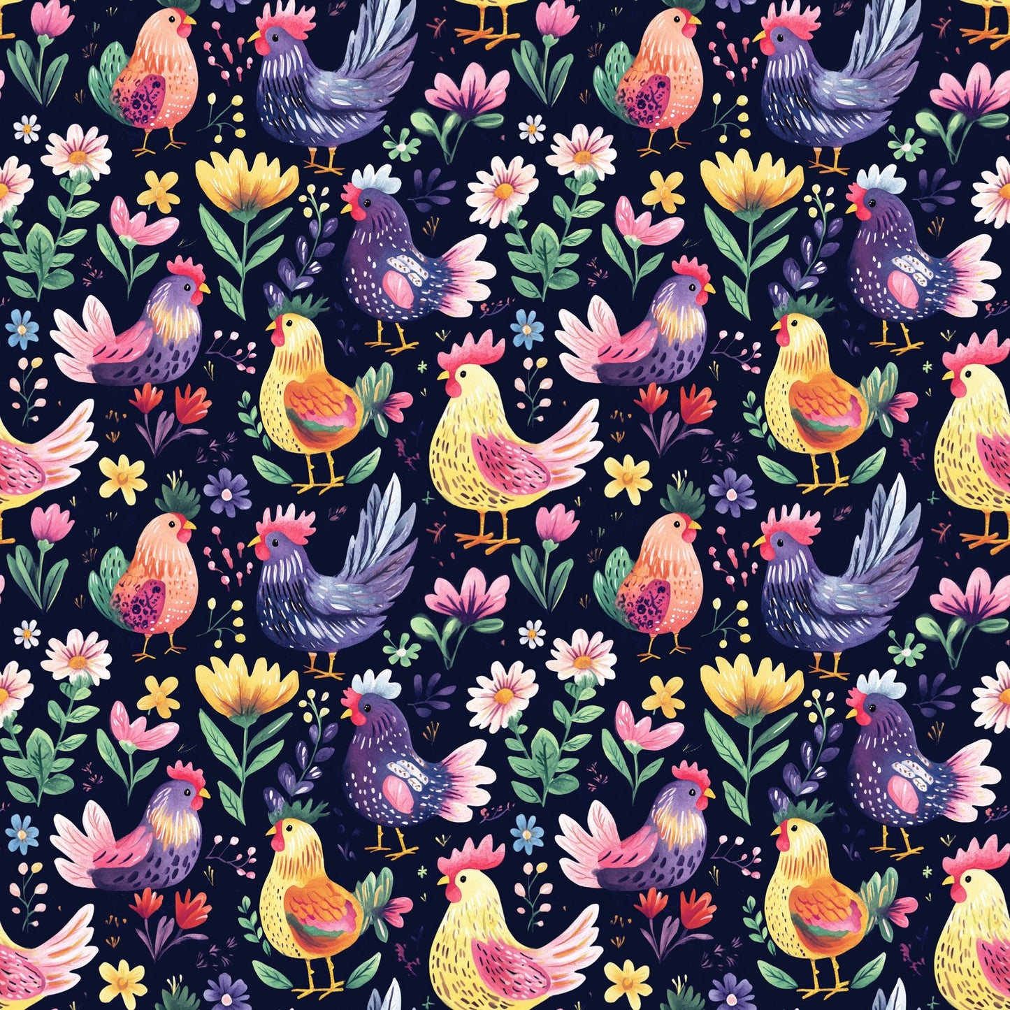 Bright Chickens Digital Seamless Pattern