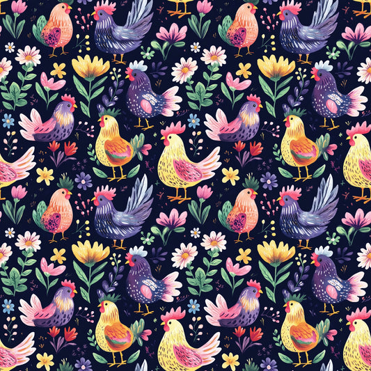 Bright Chickens Digital Seamless Pattern