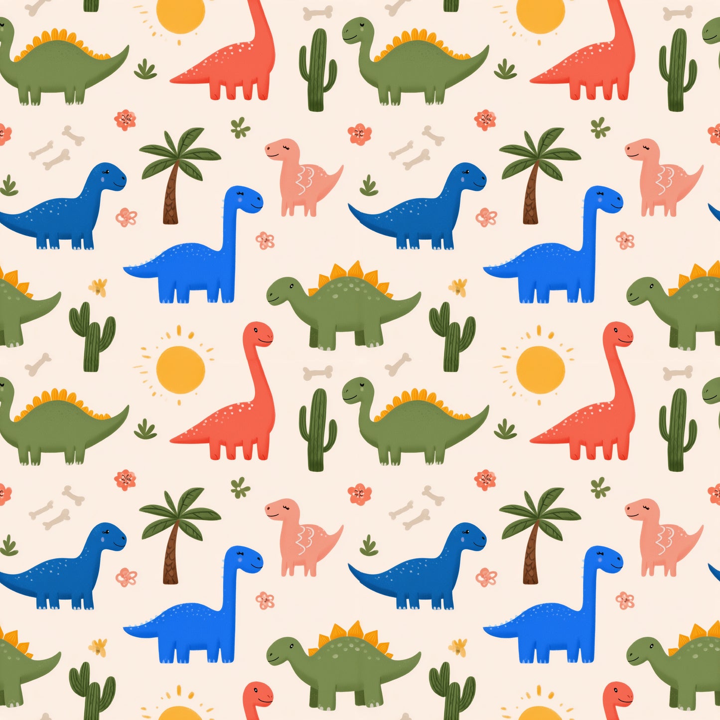 Bright Dinos Digital Seamless Pattern