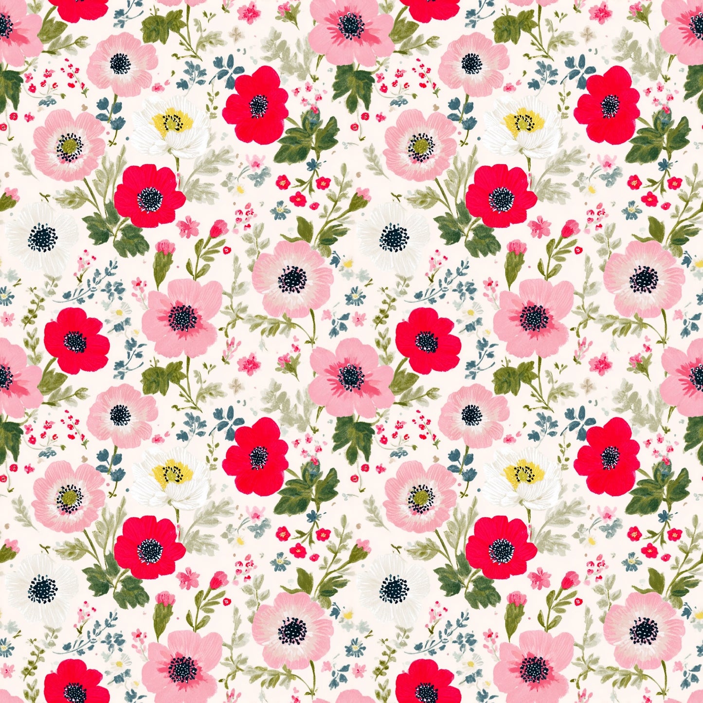 Bright Floral Garden Digital Seamless Pattern