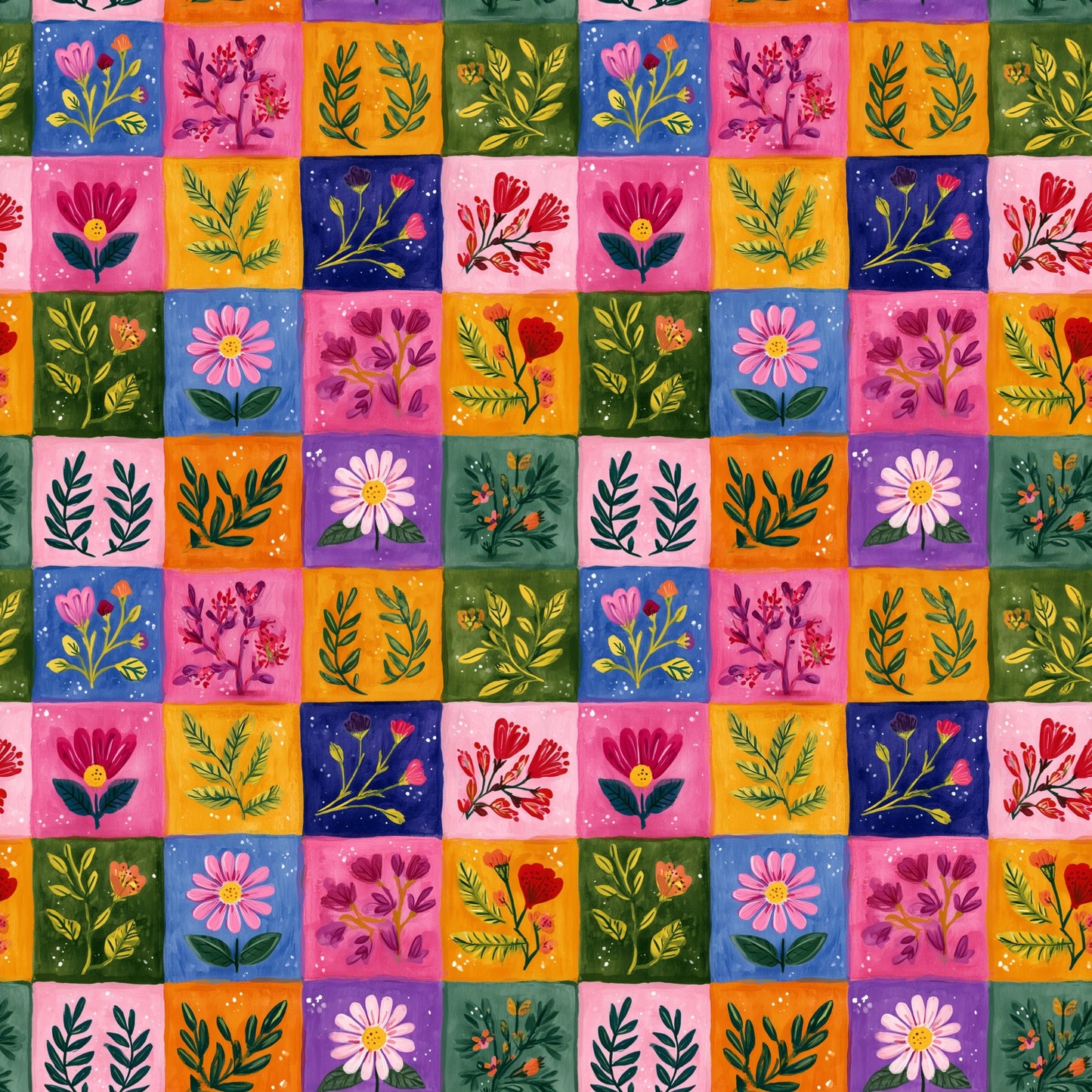 Bright Floral Patchwork Digital Seamless Pattern