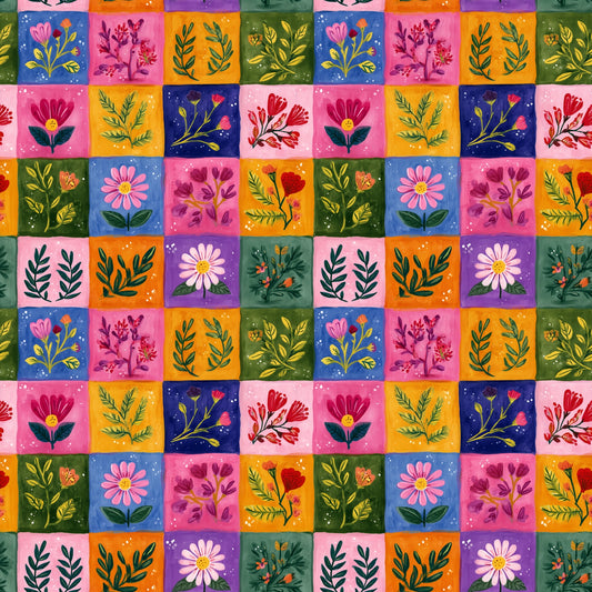 Bright Floral Patchwork Digital Seamless Pattern