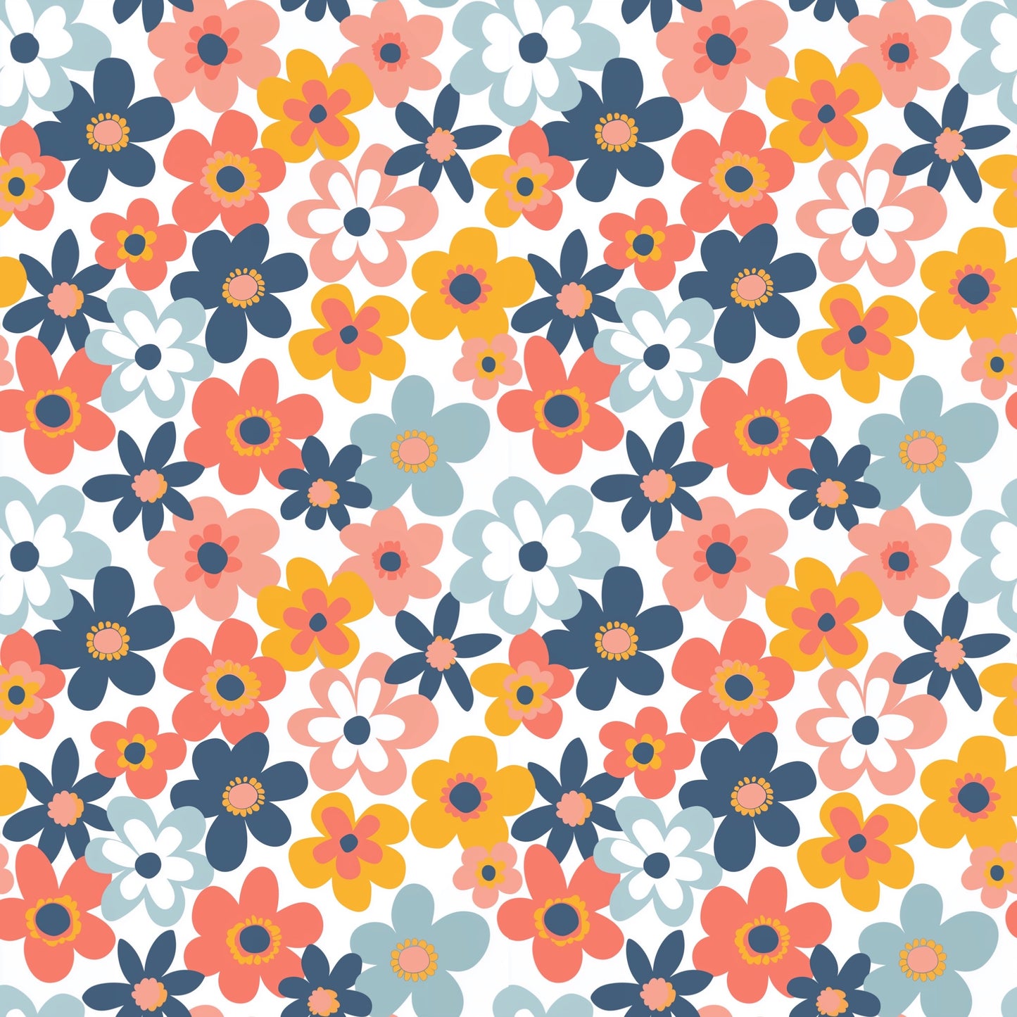 Bright Groovy Flowers Digital Seamless Pattern