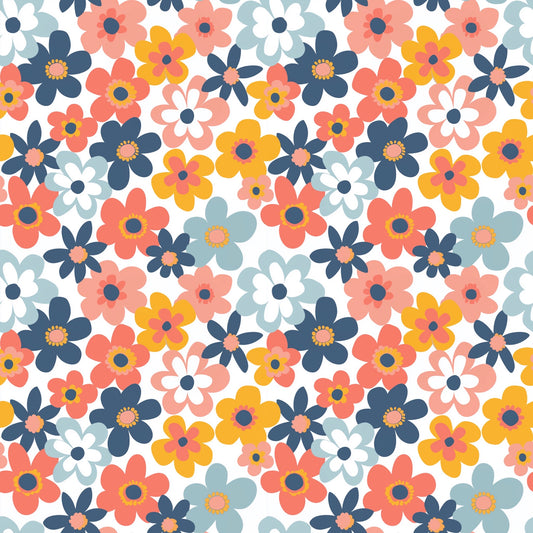 Bright Groovy Flowers Digital Seamless Pattern