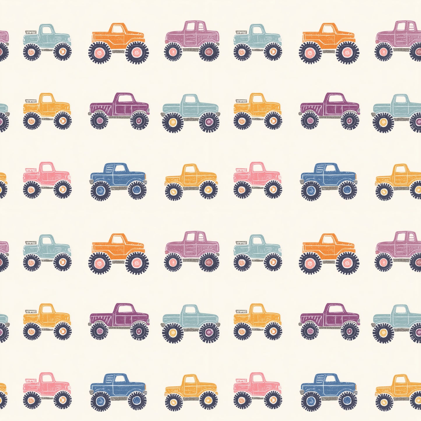 Monster Trucks Digital Seamless Pattern