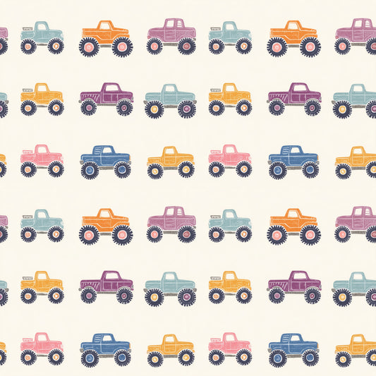 Monster Trucks Digital Seamless Pattern