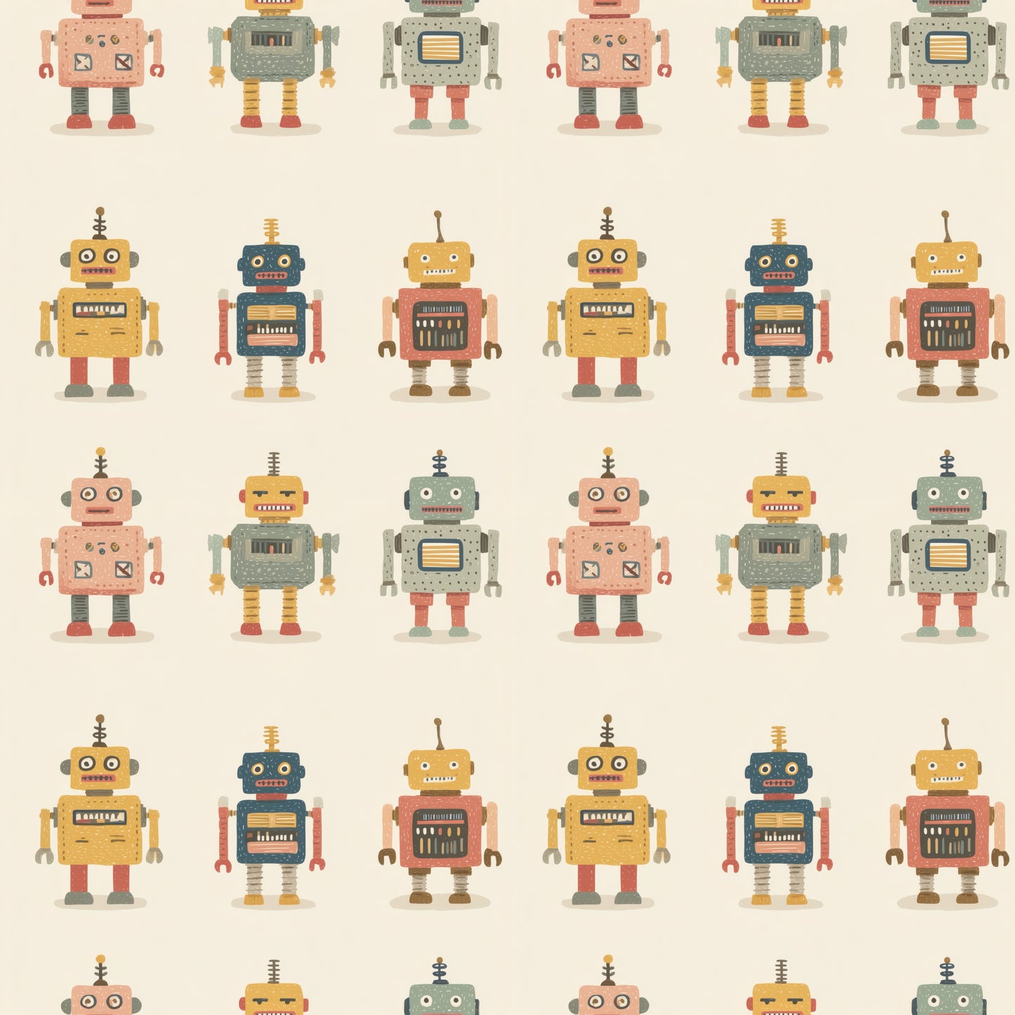 Bright Robots Digital Seamless Pattern