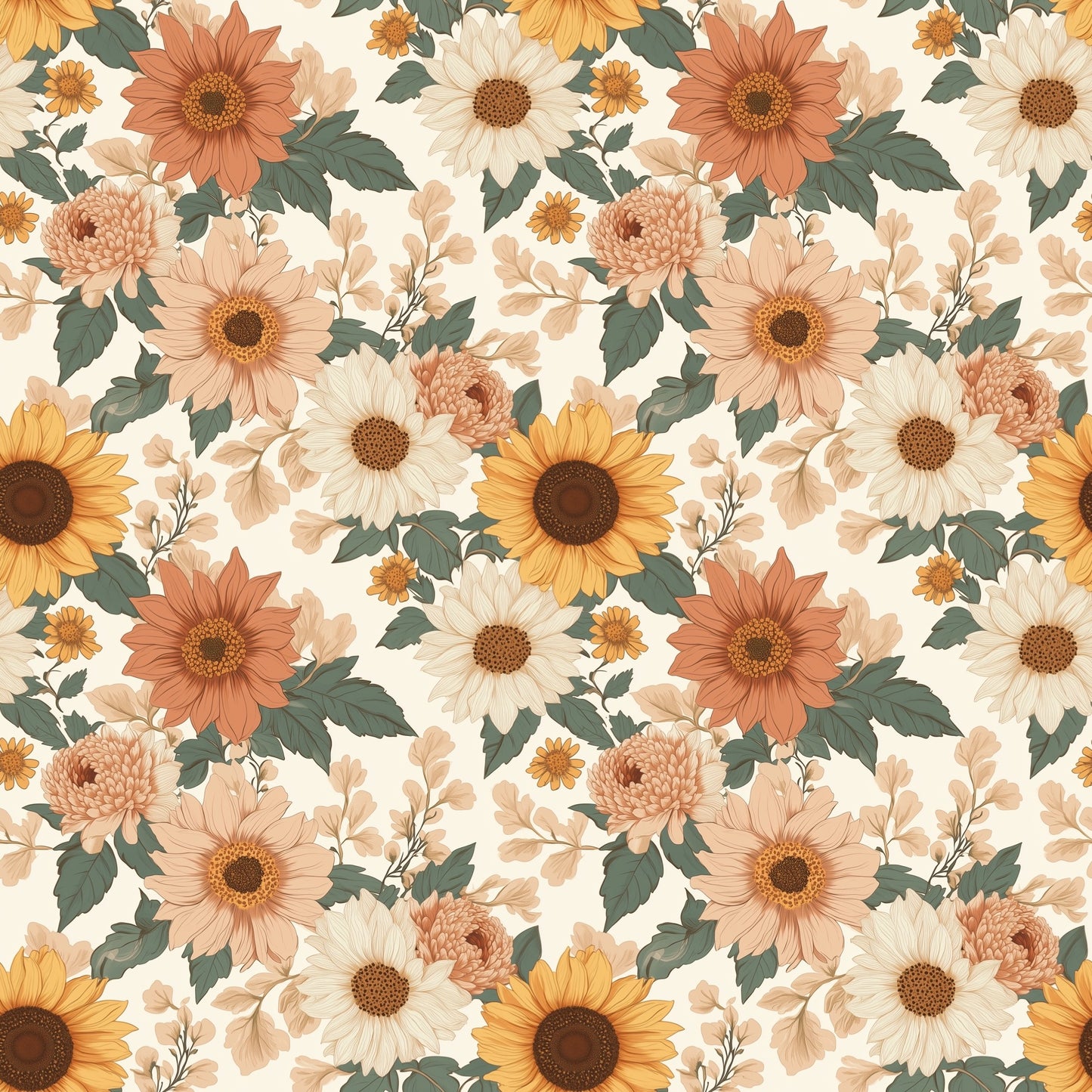 Bright Sunflowers Digital Seamless Pattern