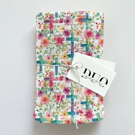 Bright Watercolour Floral Crosses Digital Seamless Pattern