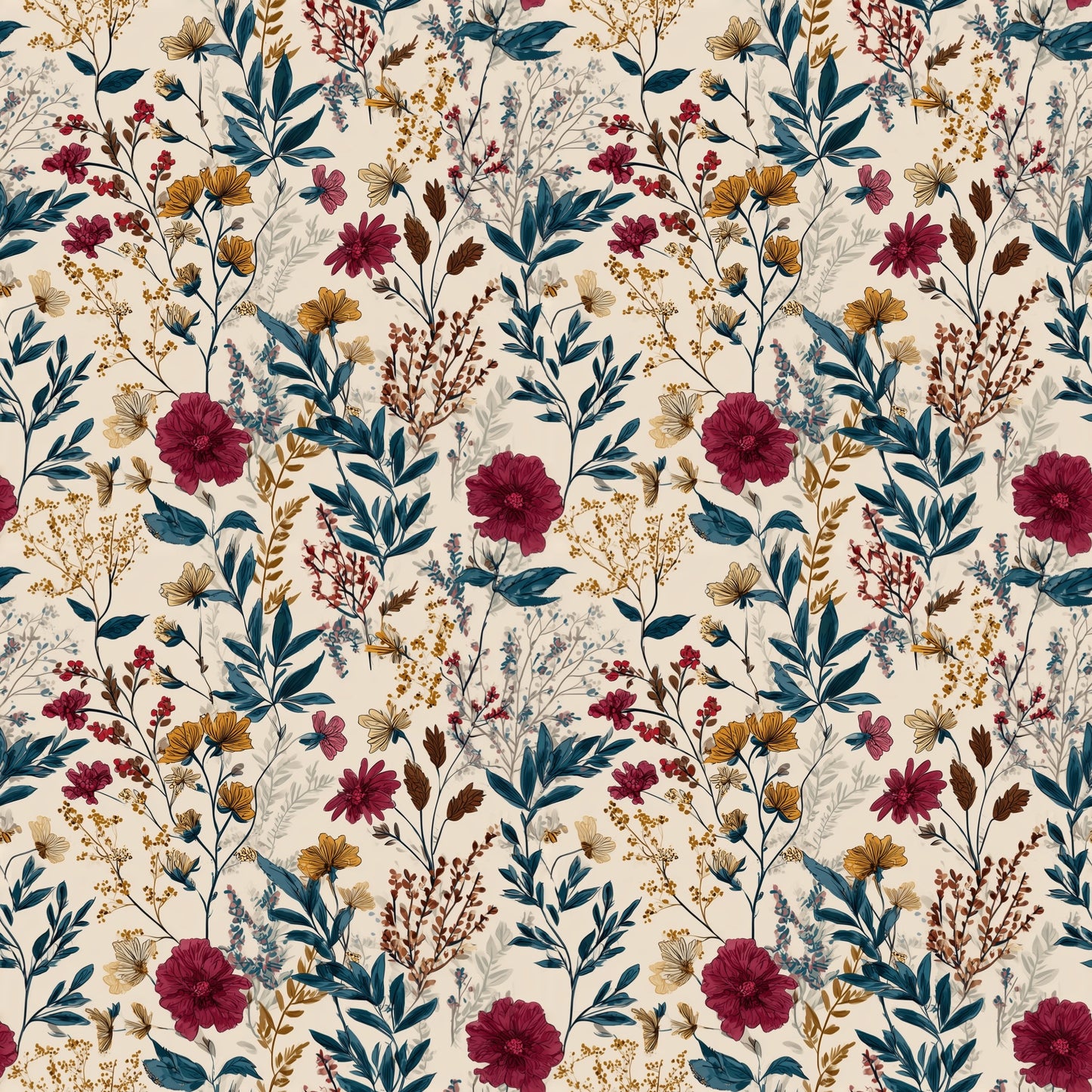 Bright Wildflower Digital Seamless Pattern