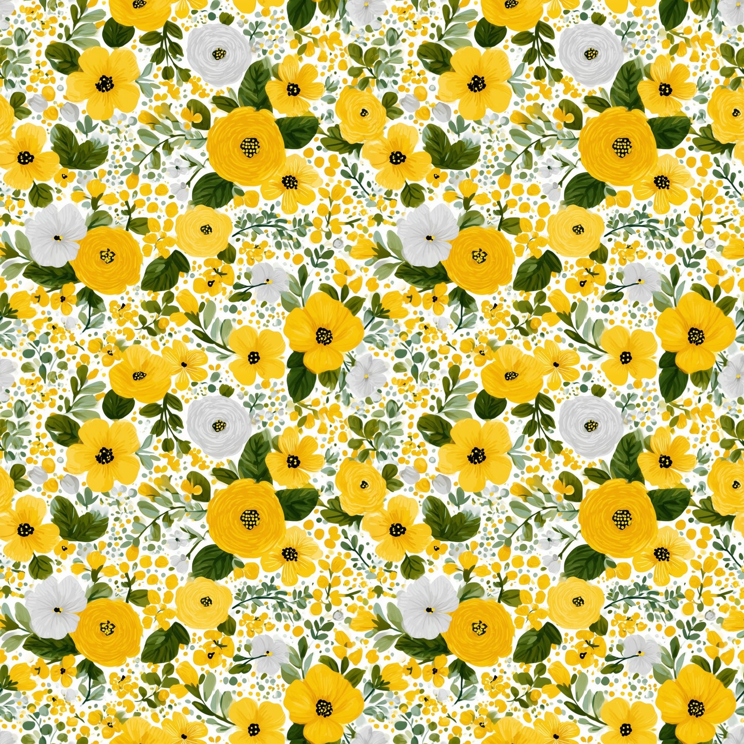 Bright Yellow Blooms Digital Seamless Pattern