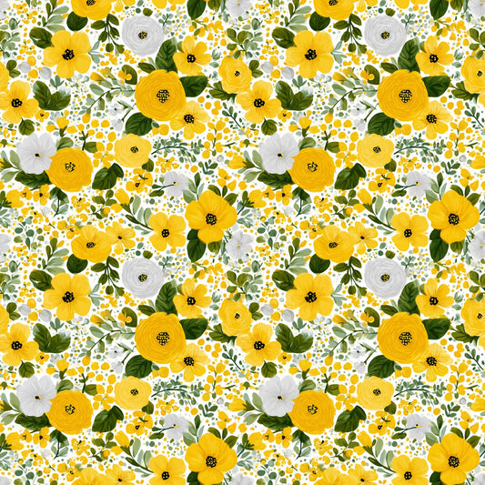 Bright Yellow Blooms Digital Seamless Pattern