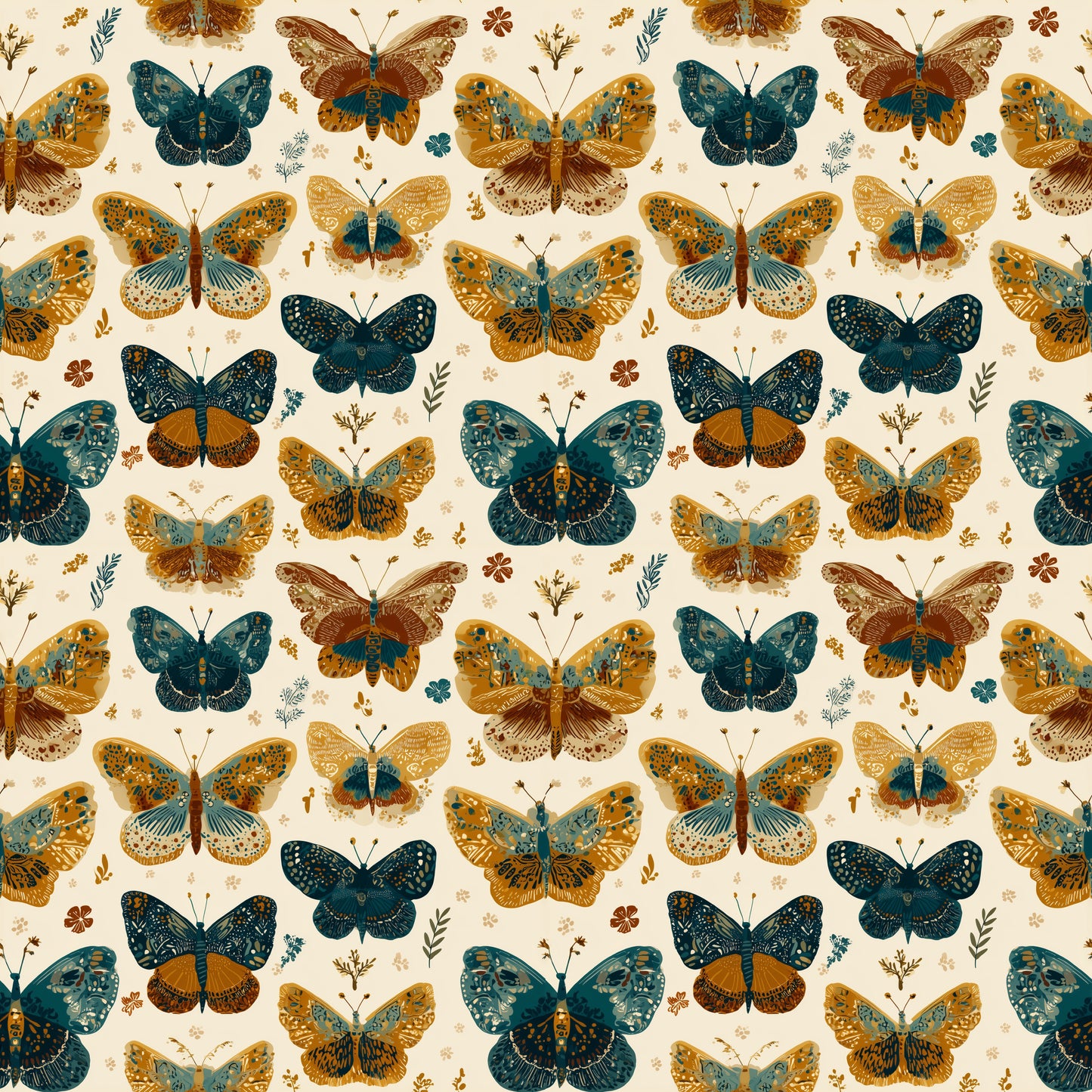 Bronze & Teal Butterflies Digital Seamless Pattern
