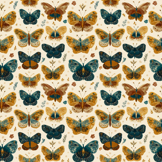Bronze & Teal Butterflies Digital Seamless Pattern