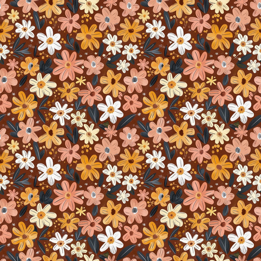 Brown Autumn Blooms Digital Seamless Pattern