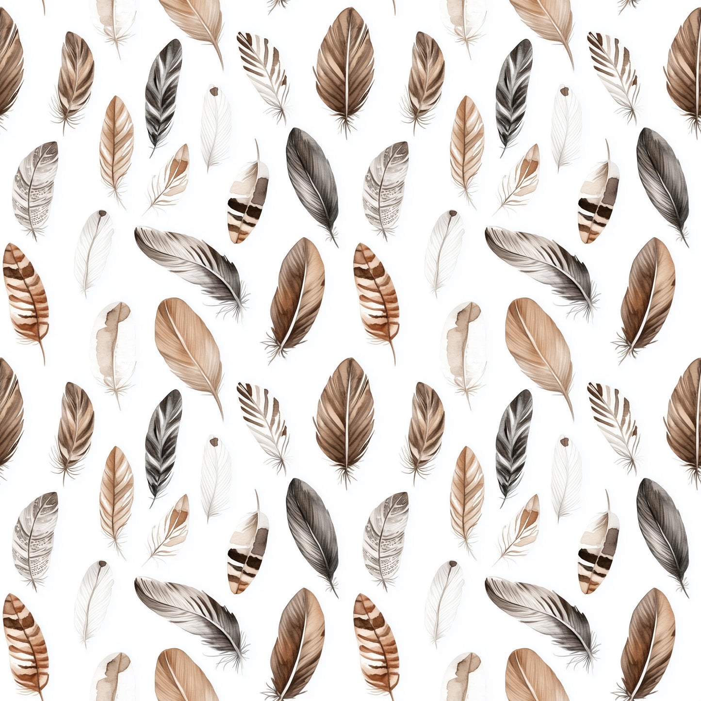 Brown Beige Feathers Boho Digital Seamless Pattern