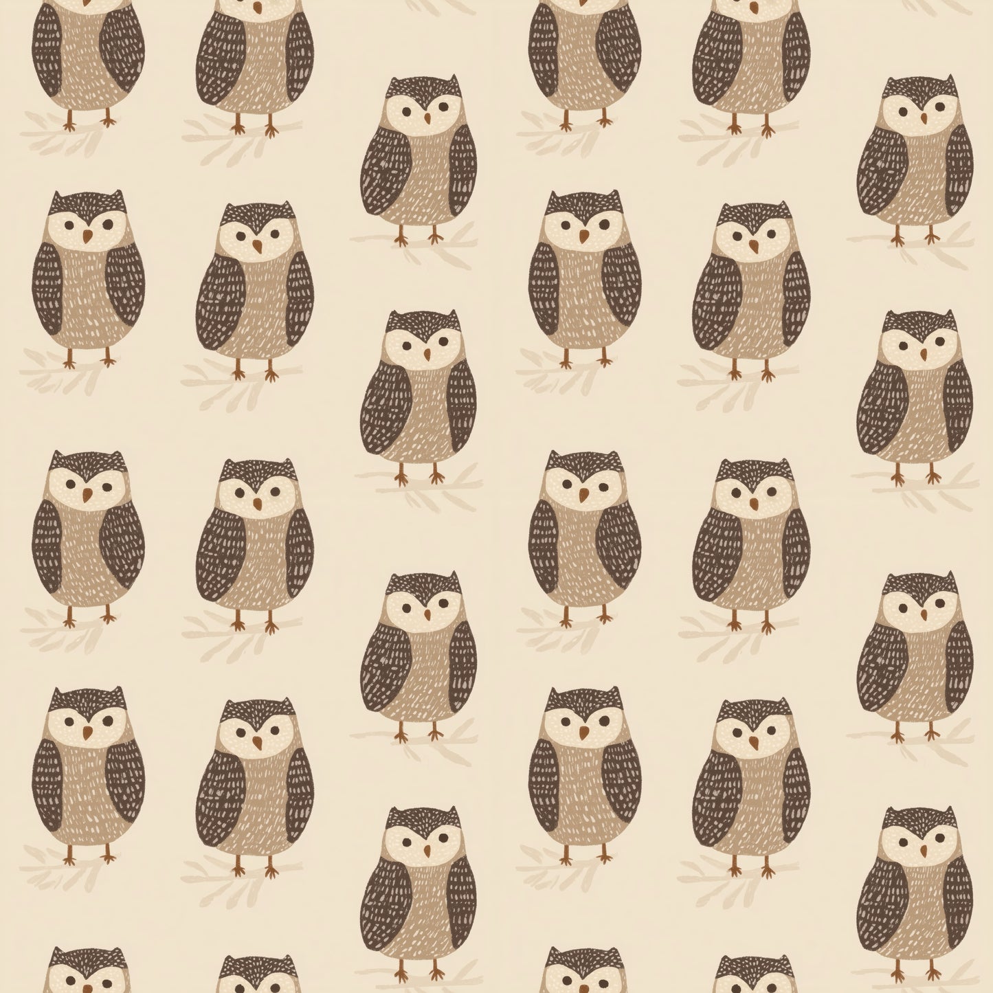 Brown Owls Digital Seamless Pattern