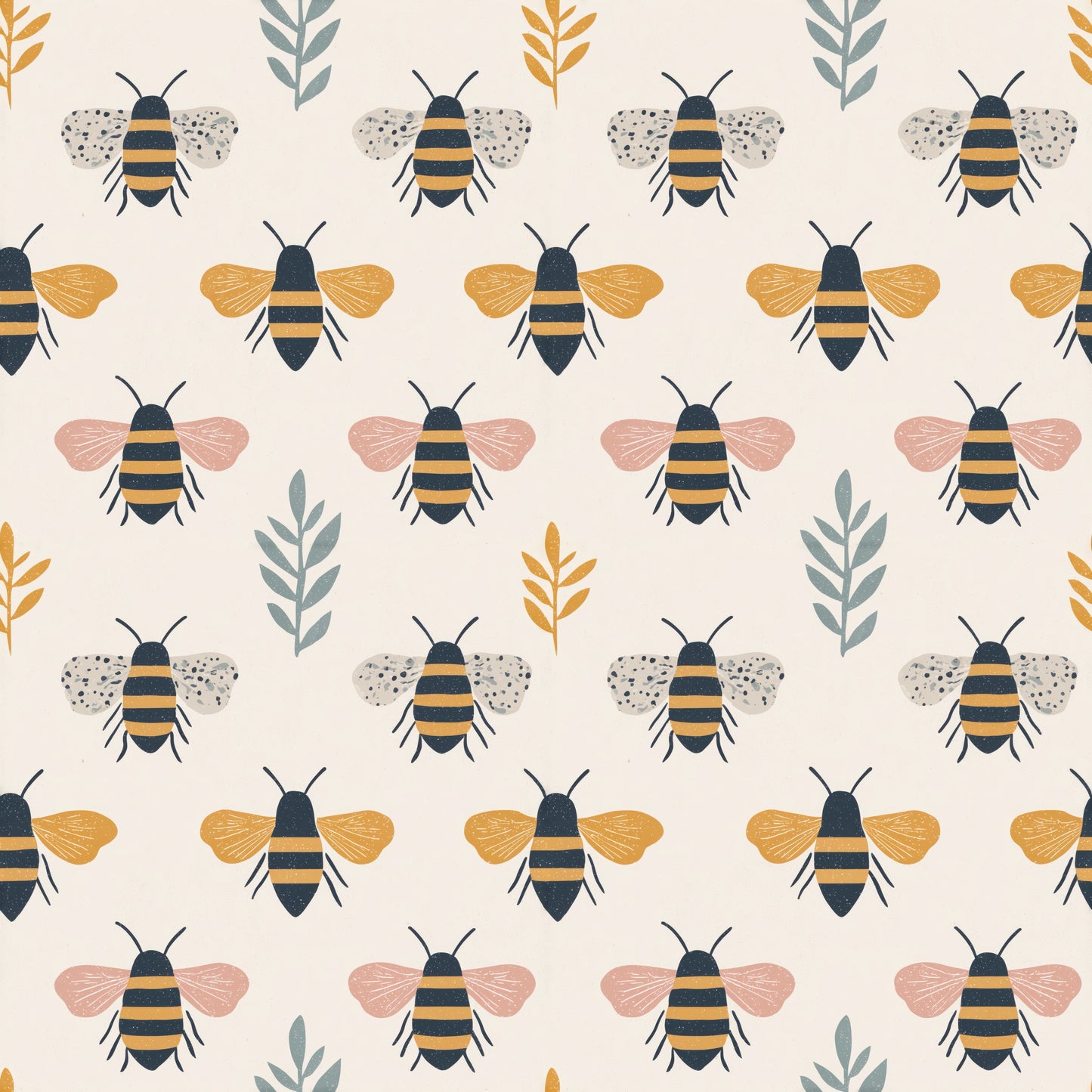 Bumble Bees Digital Seamless Pattern