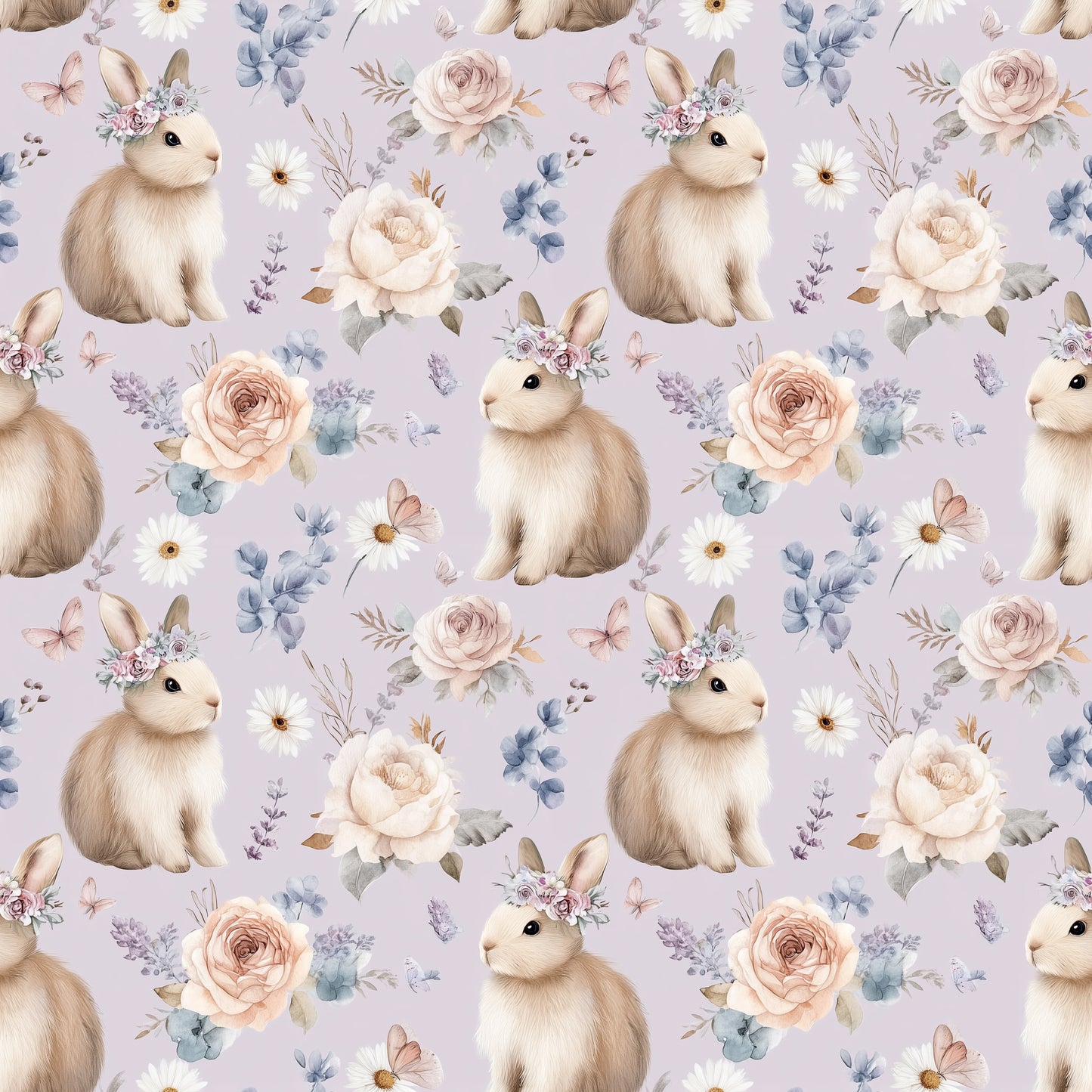 Bunnies & Flowers Lilac Digital Seamless Pattern