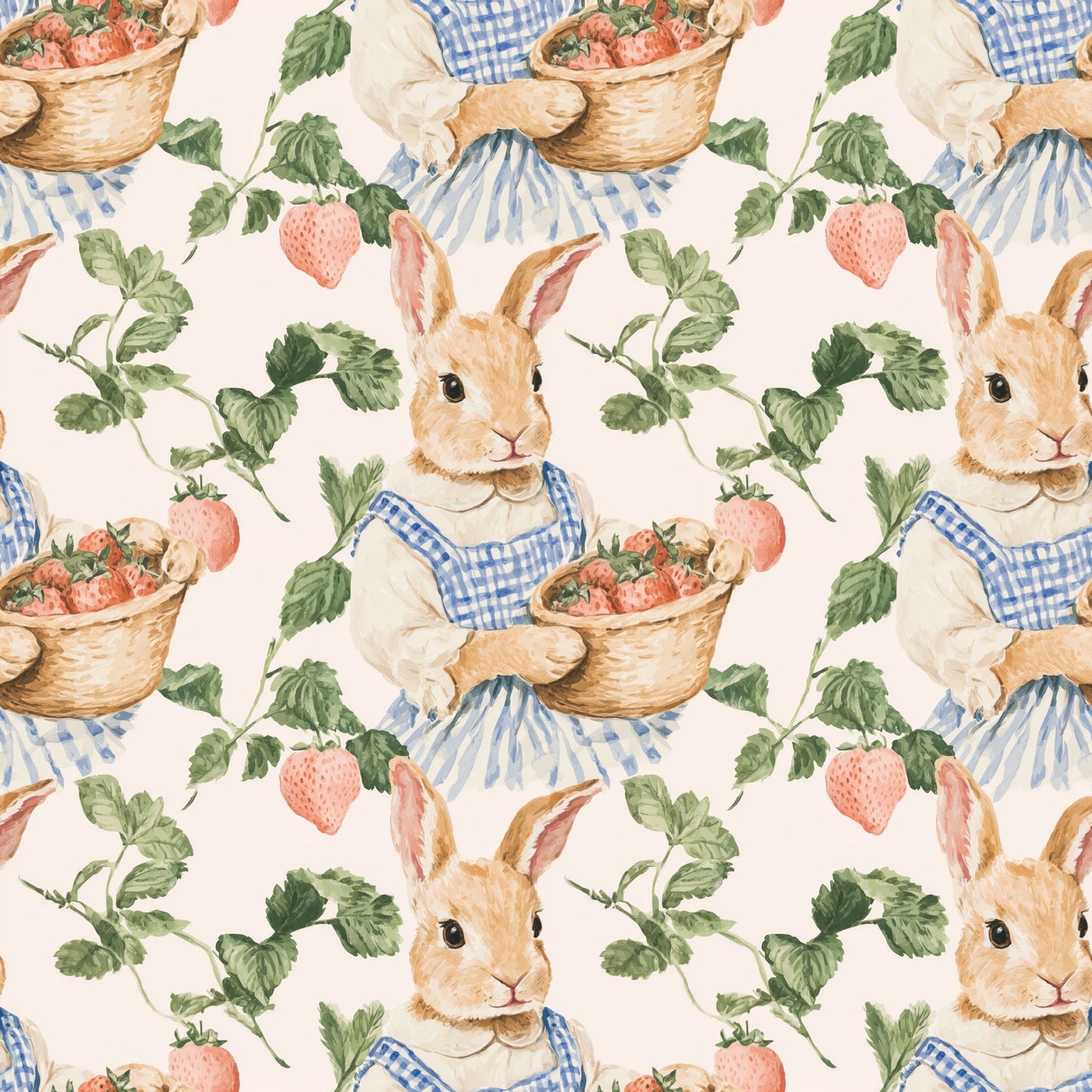 Bunnies & Strawberries Digital Seamless Pattern