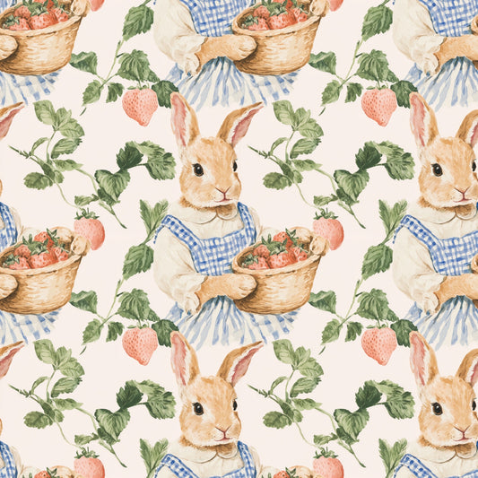 Bunnies & Strawberries Digital Seamless Pattern
