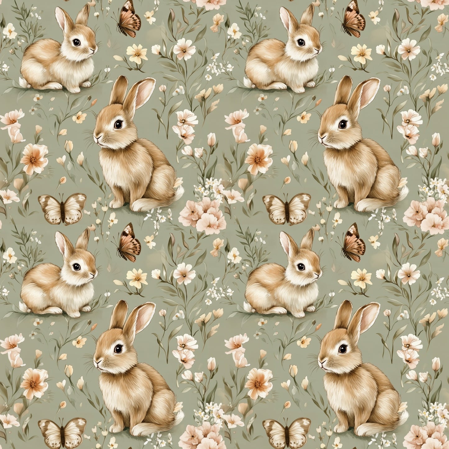 Bunny Meadow Digital Seamless Pattern
