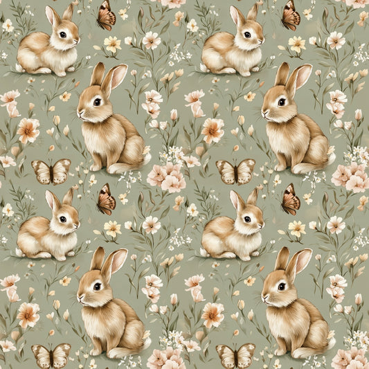 Bunny Meadow Digital Seamless Pattern