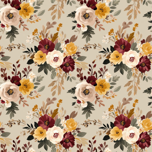 Burgundy Beige Floral Digital Seamless Pattern