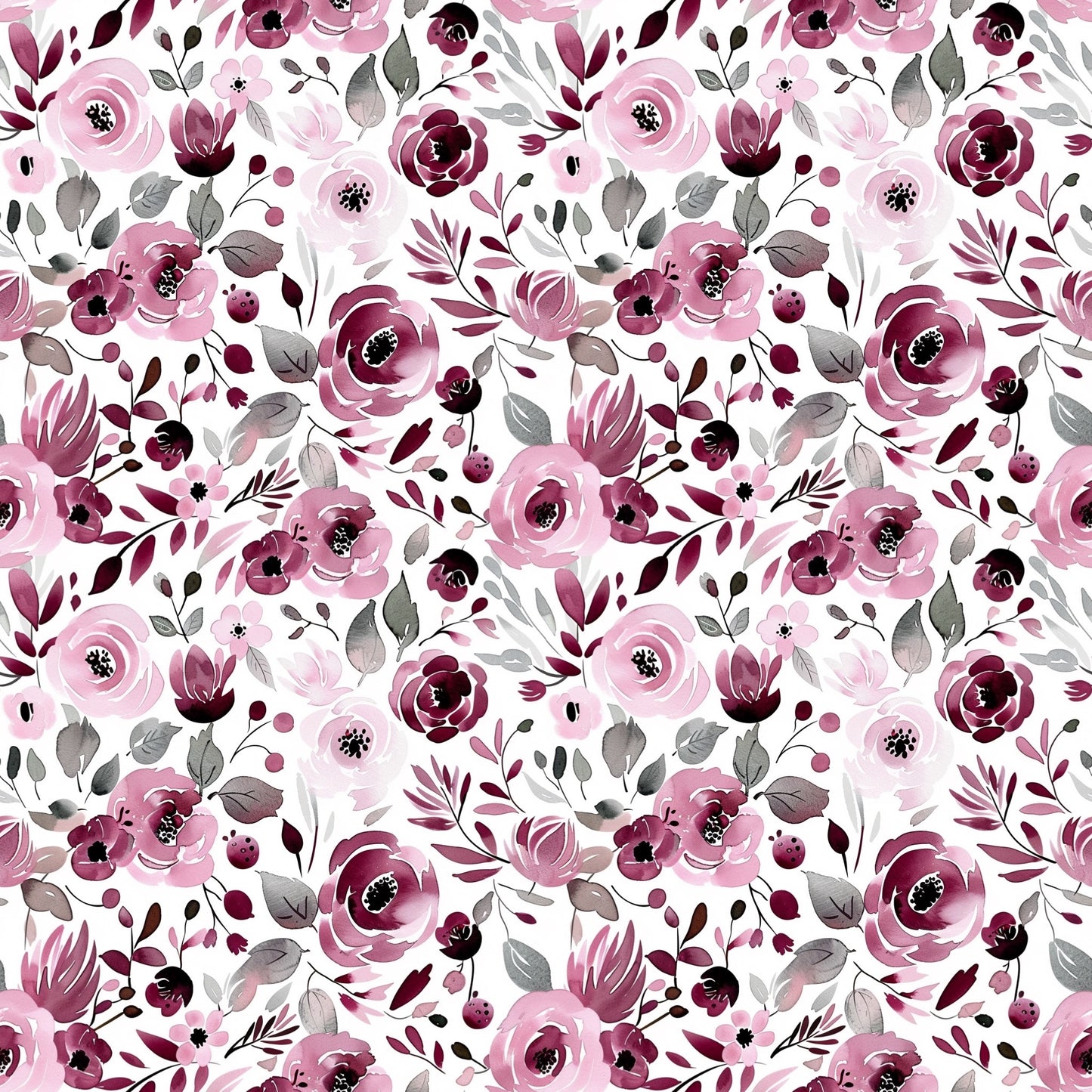 Burgundy Blooms Digital Seamless Pattern