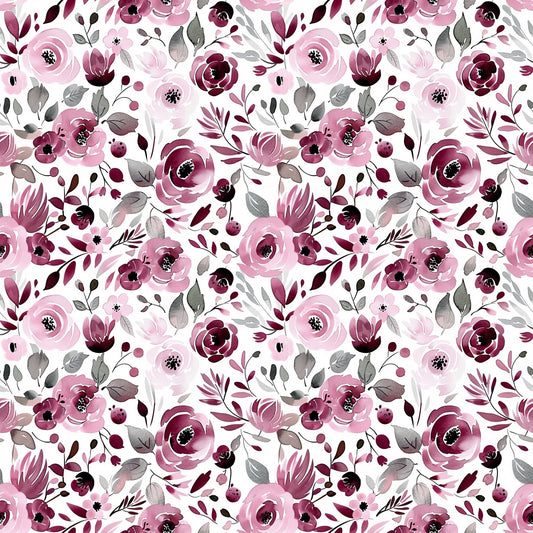 Burgundy Blooms Digital Seamless Pattern